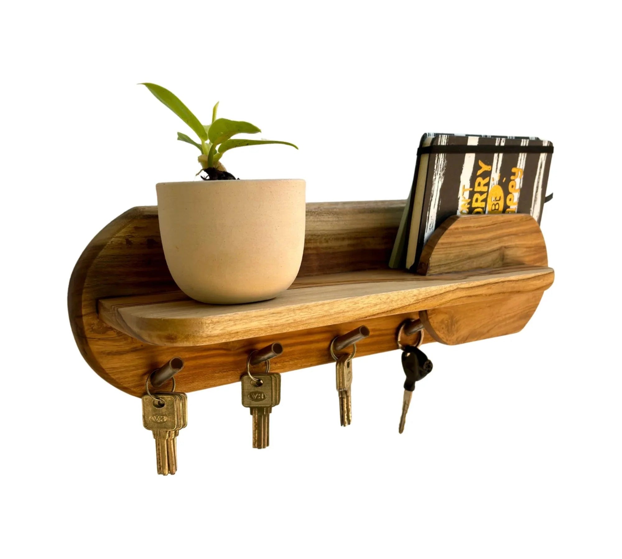Teak wooden key holder for wall - clear