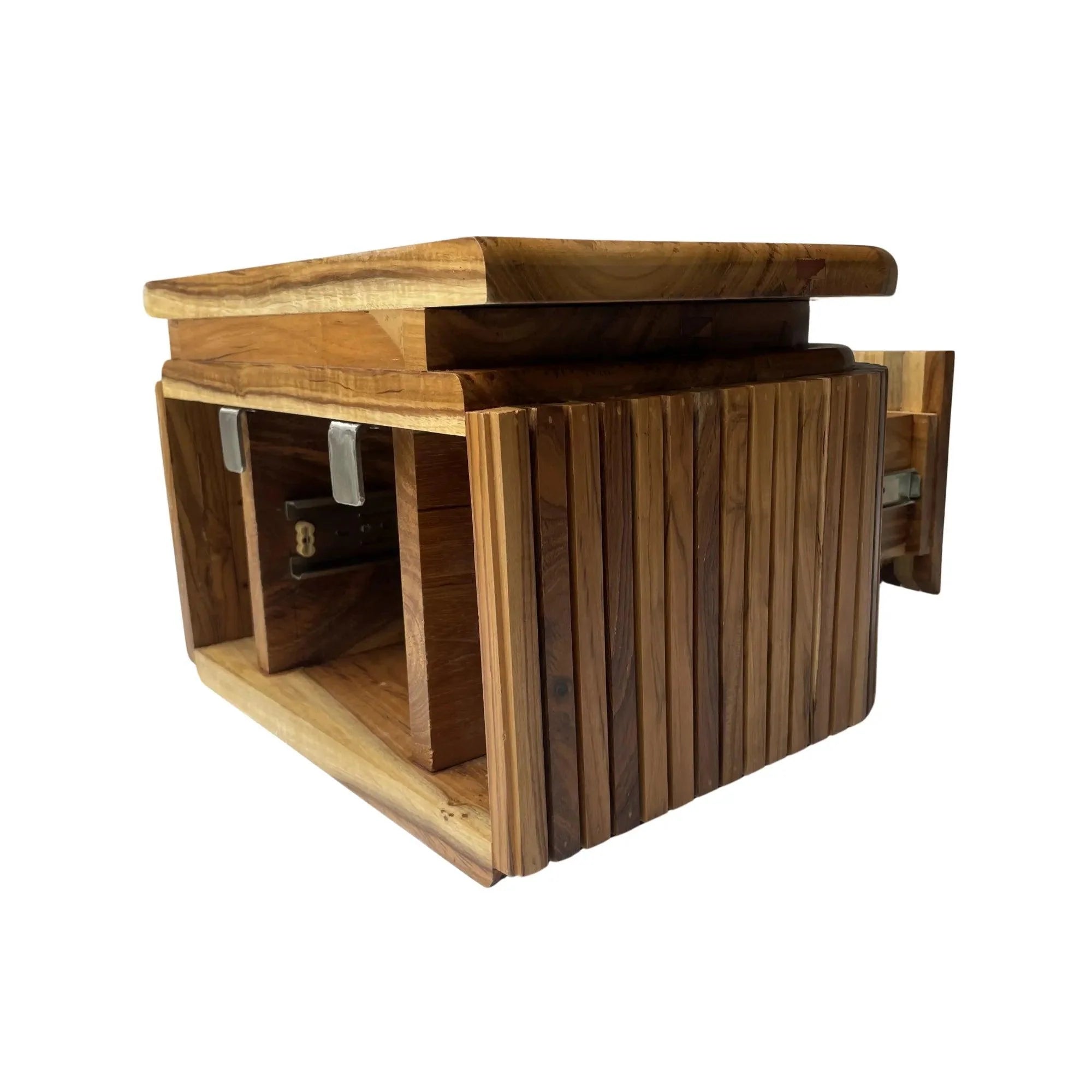 Wood Ceylon floating nightstand with drawer in natural wood finish with slatted side design