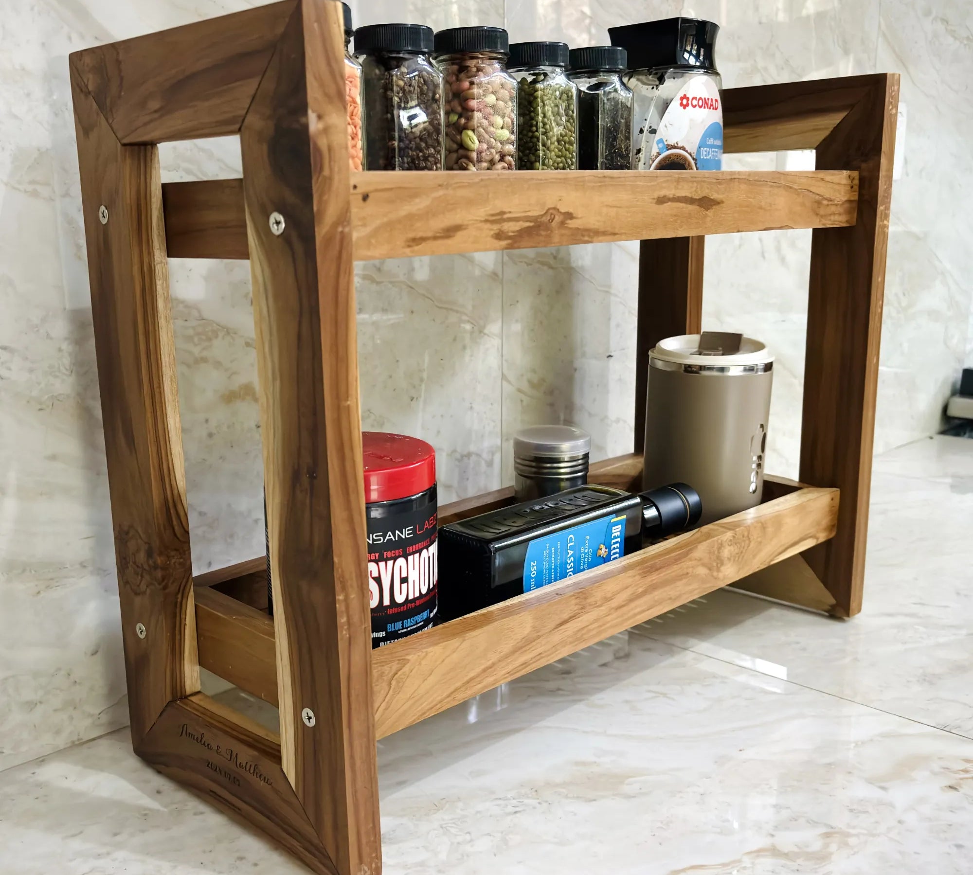 Handmade teak wood spice rack