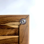 Close-up of Wood Ceylon wooden serving tray with handles showing corner detail and screw