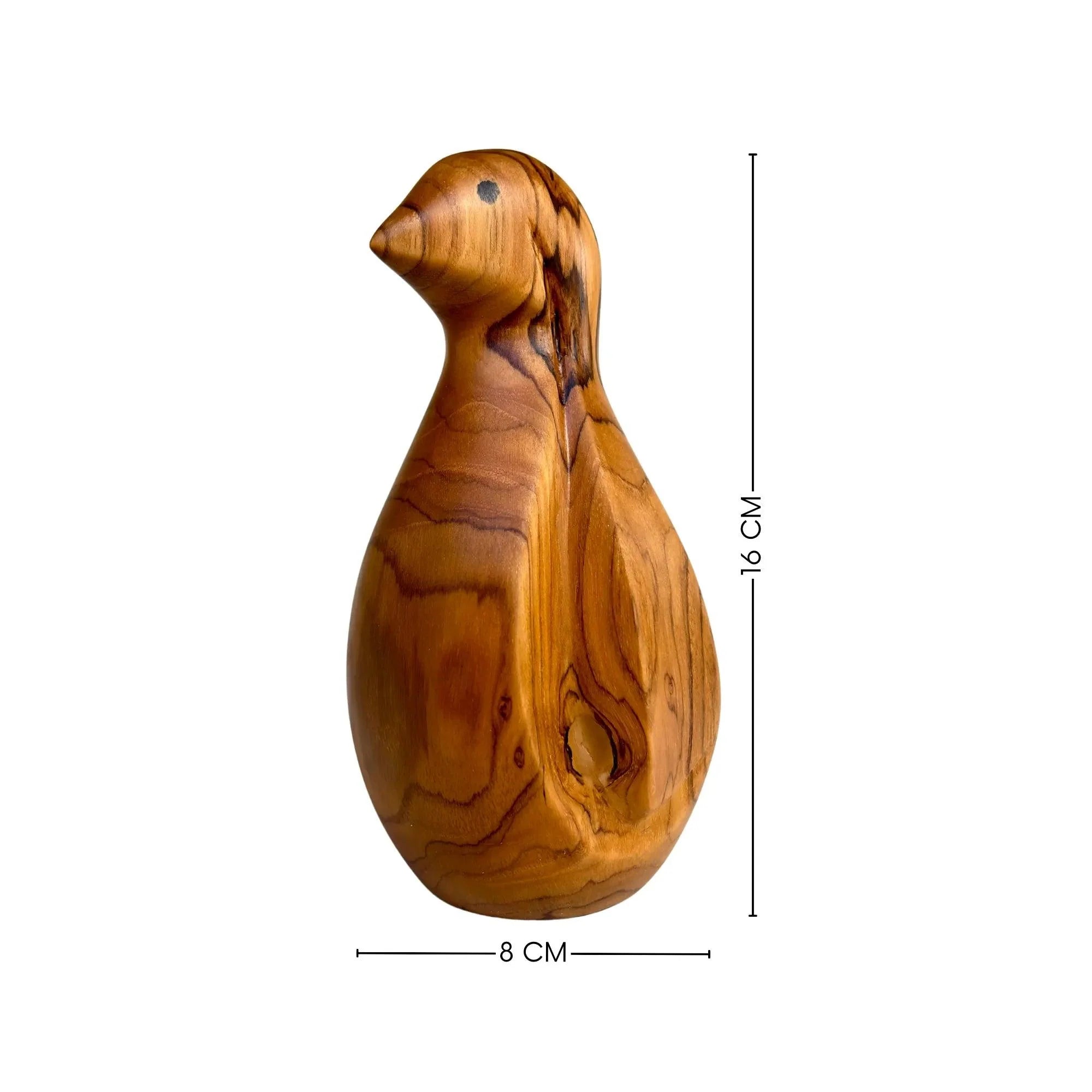 Wood Ceylon handcrafted wooden bird sculpture with natural grain details measuring 16 cm tall