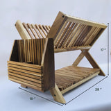 Wood Ceylon wooden dish drying rack with slotted design and utensil holder measuring 28 by 15 by 17 inches