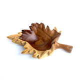Wood Ceylon handcrafted leaf carved tray made from natural wood with detailed leaf shape