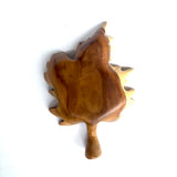 Wood Ceylon leaf carved tray made from polished wood with natural grain and detailed leaf shape